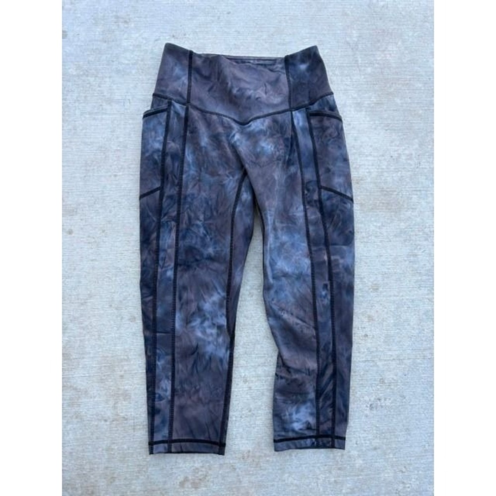 TYC Active High Waisted Pocket Cropped Leggings Blue‎ Brown Marble Womens M